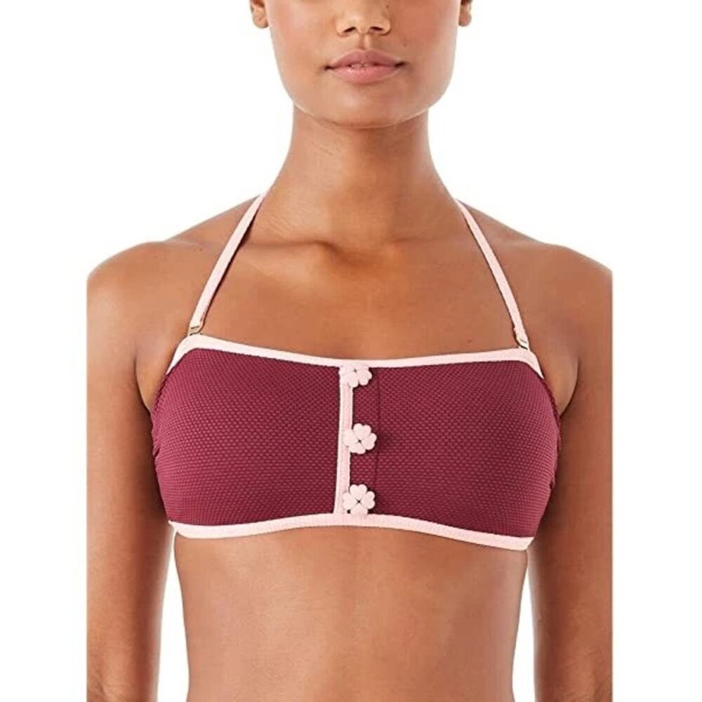 KATE SPADE | NWT Pique Texture Contrast Bandeau Bikini Deep Plum Size Medium